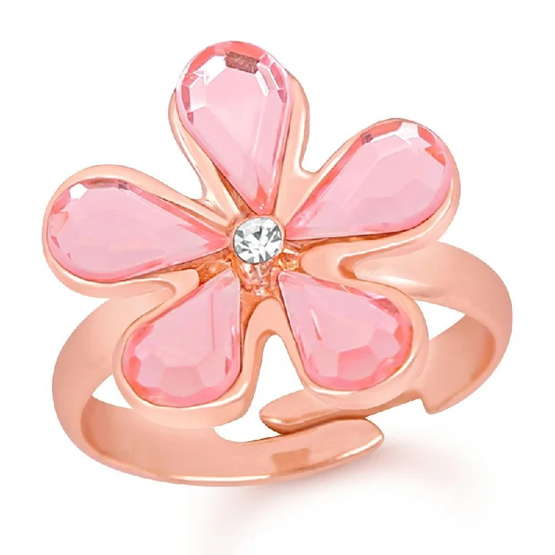 Women’s minimal ring-Mahi Rose Gold Plated Beautiful Floral Love Finger Ring With Crystal