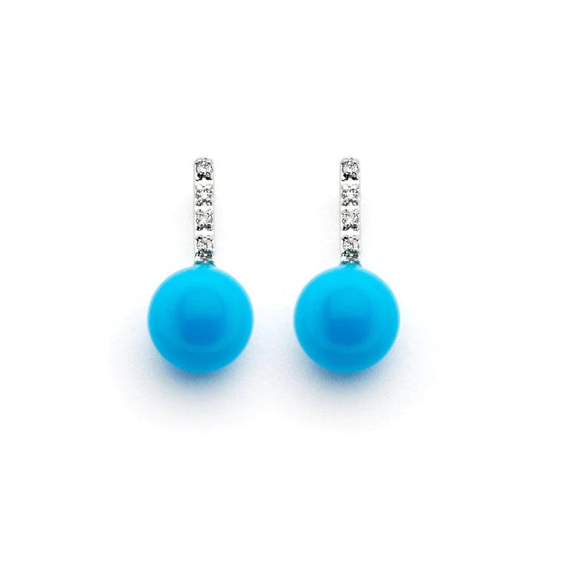 Women’s classic hoop earrings-Silver 925 Rhodium Plated Small Clear CZ Dangling Turquoise Stud Earrings