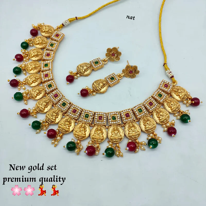 Women’s chunky necklace-Lucentarts Jewellery Gold Plated Temple Necklace Set