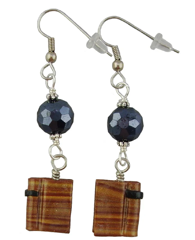 Women’s square earrings-Brown Book Earrings