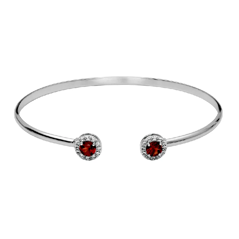 Women’s sterling silver cuff bracelet-Sterling Silver Garnet & White Topaz Halo Cuff Bracelet by Samuel B.