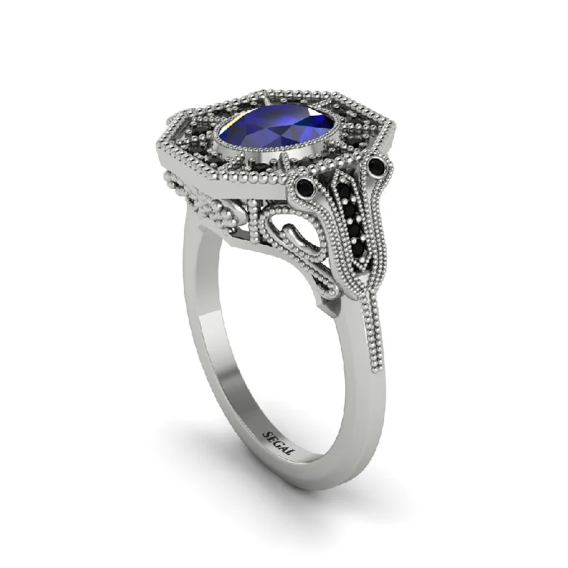 Women’s signature engagement ring-Sapphire Oval Cut Art Deco Engagement Ring - Tabitha No. 45