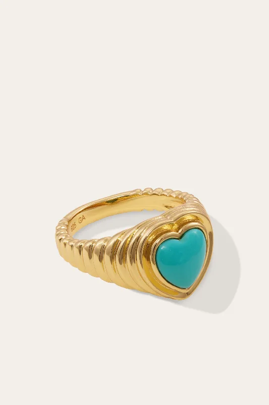 Women’s chunky statement ring-Ridge Heart Turquoise Gold Vermeil Ring