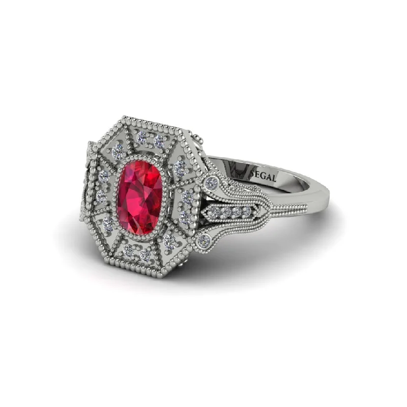 Women’s luxury diamond engagement ring-Ruby Cushion Cut Art Deco Engagement Ring - Alicia No. 12