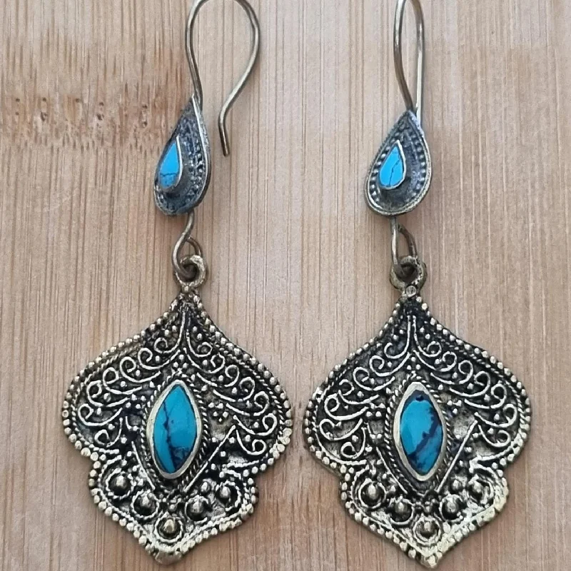 Women’s elegant earrings-Exquisite Afghan Turquoise Tribal Earrings