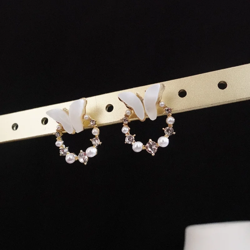 Women’s fashion earrings-Pearl Butterfly Earrings