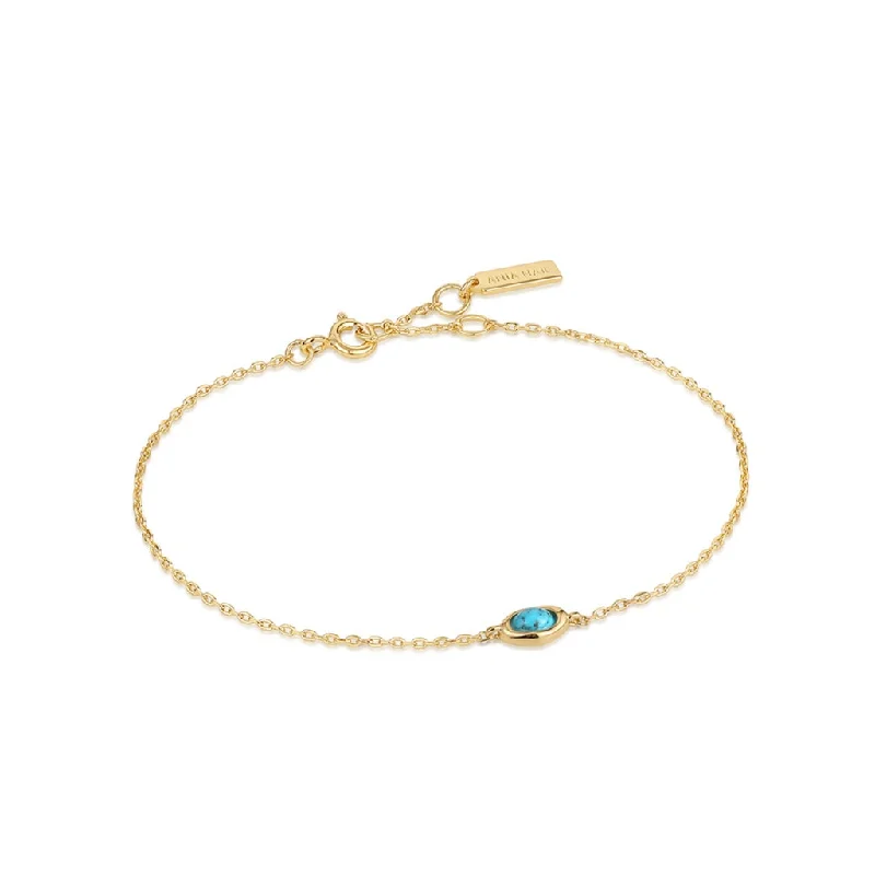 Women’s statement bracelet-Gold Plated Oval Synthetic Turquoise Solitaire Bracelet by Ania Haie