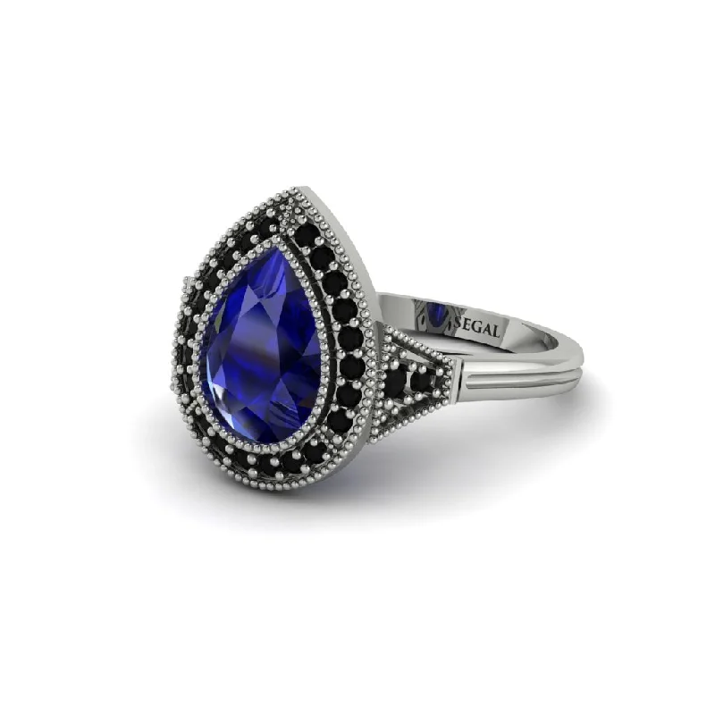 Women’s diamond engagement ring-Pear Cut Sapphire Milgrain Halo Engagement Ring - Daleyza No. 45