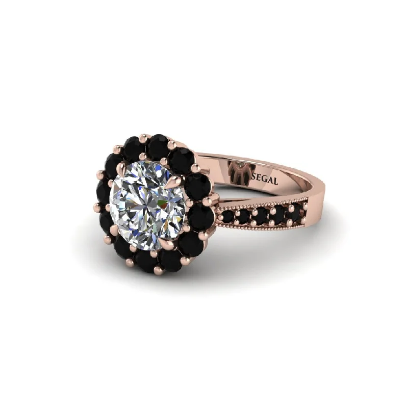 Women’s unique diamond engagement ring-Black Diamond Round Halo Engagement Ring - Unity No. 32