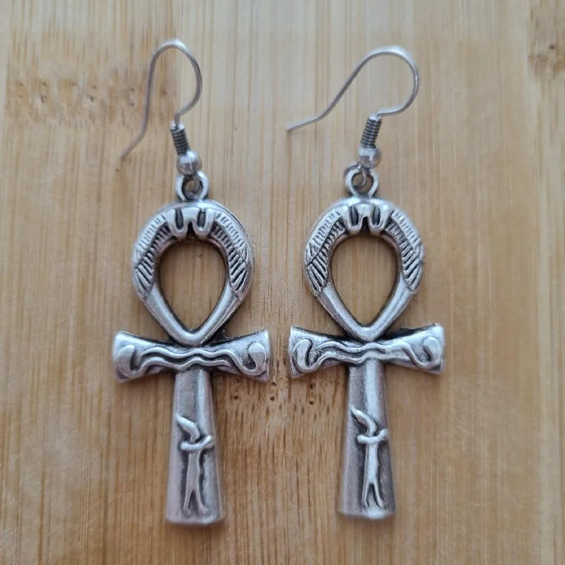 Women’s star-shaped earrings-Anatolian Boho Earrings - "Ankh Cross"