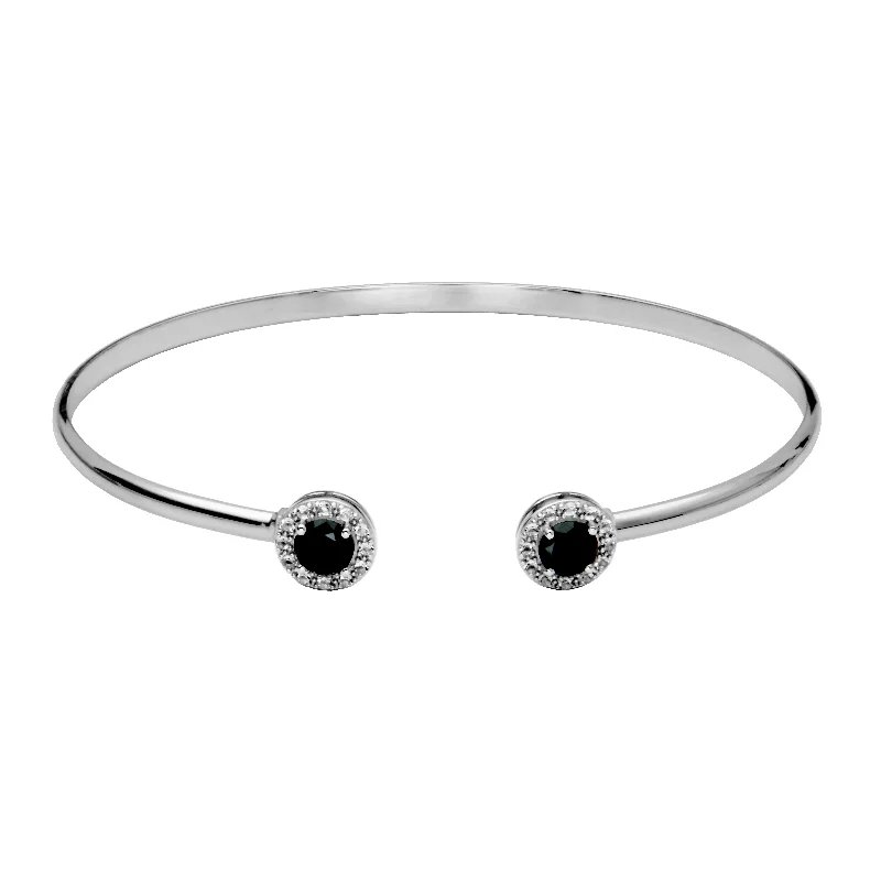 Women’s wedding bracelet-Sterling Silver Black Spinel & White Topaz Halo Cuff Bracelet by Samuel B.