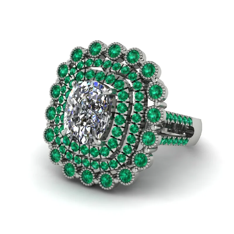 Women’s stunning engagement ring-Emerald Multi Halo Oval Engagement Ring - Caitlin No. 18