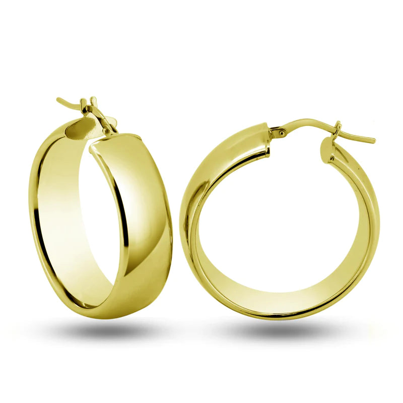 Women’s flower earrings-Silver 925 Gold Plated Sterling Silver Latch Back Puffed Hoop Earrings