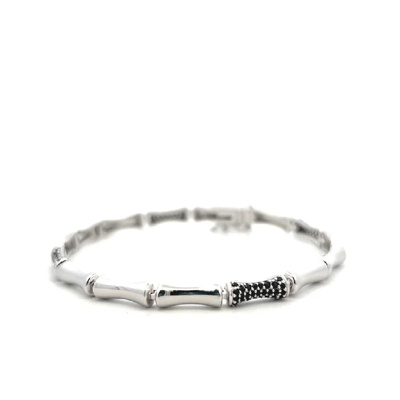 Women’s simple bangle-Sterling Silver Black Spinel Bone Link Bracelet by Samuel B.