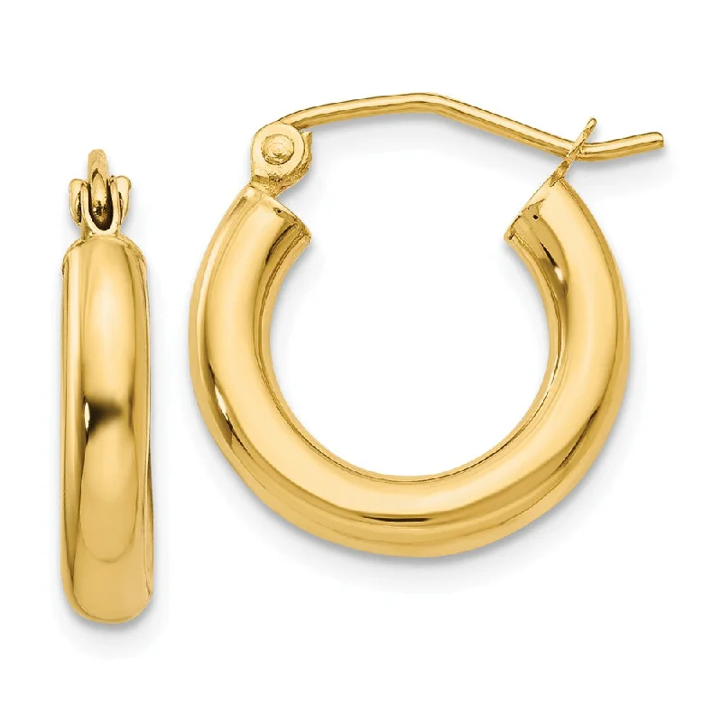 Women’s minimalist earrings-3mm, 14k Yellow Gold Classic Round Hoop Earrings, 15mm (9/16 Inch)