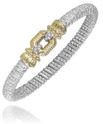 Women’s luxury tennis bracelet-Sterling Silver & 14K Yellow Gold 0.09ctw Round Diamond Bangle Bracelet