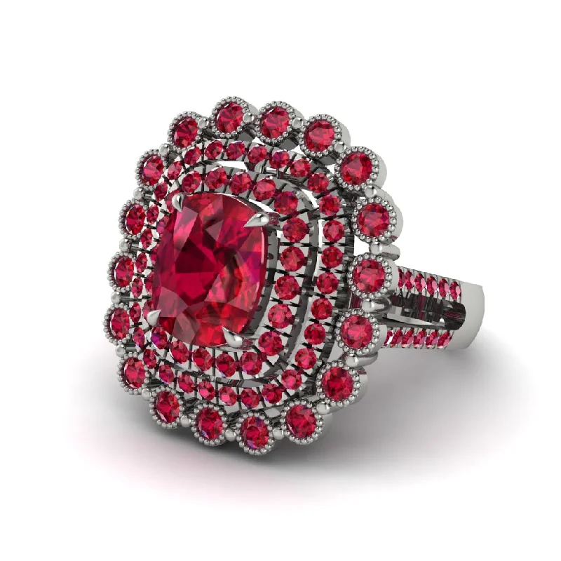 Women’s contemporary engagement ring-Ruby Multi Halo Oval Engagement Ring - Caitlin No. 57