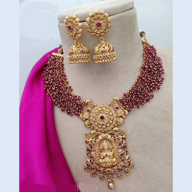 Women’s mixed metal necklace-Jewel Addiction Copper Rajwadi Finish Pota Stone Temple Necklace Set