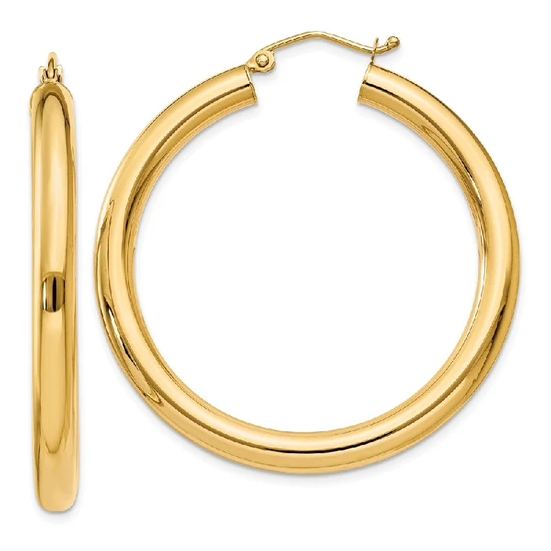 Women’s long dangling earrings-4mm x 40mm 14k Yellow Gold Classic Round Hoop Earrings