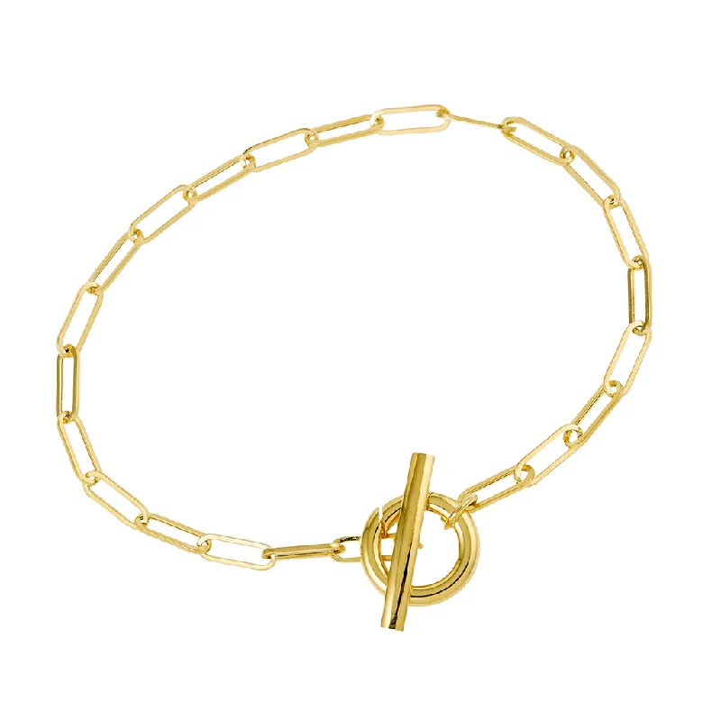 Women’s heart-shaped bracelet-14K Yellow Gold Paperclip Chain Toggle Clasp Bracelet