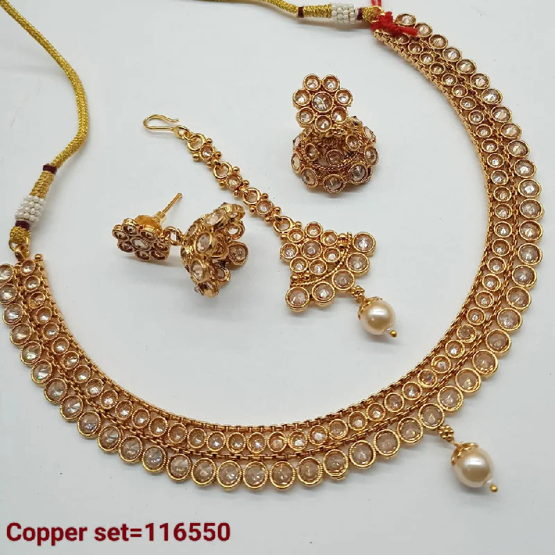 Women’s floral necklace-Padmawati Bangles Copper Gold Crystal Stone Necklace set