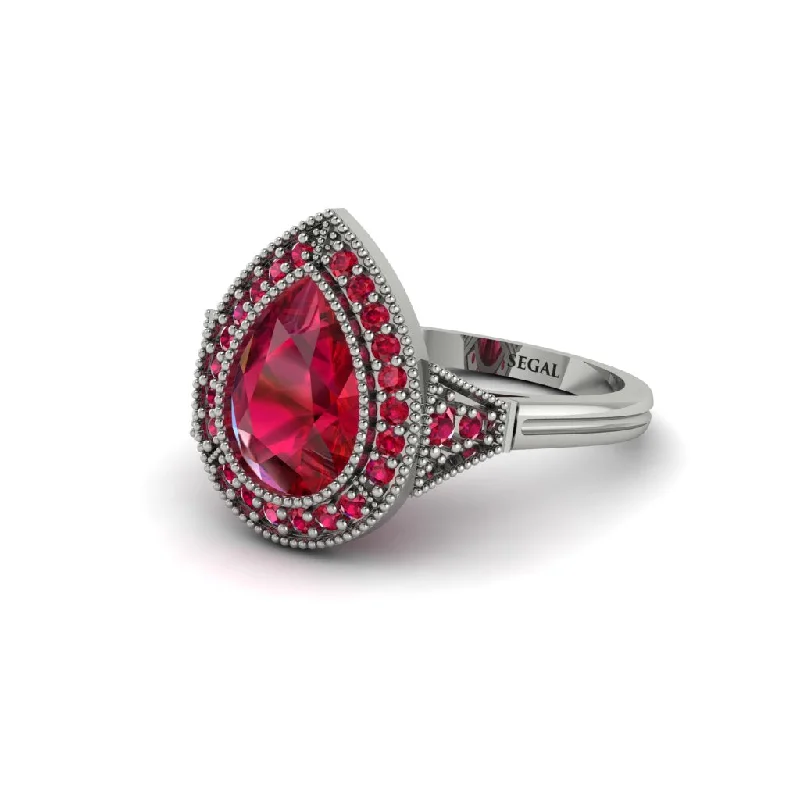 Women’s bridal engagement ring-Pear Cut Ruby Milgrain Halo Engagement Ring - Daleyza No. 57