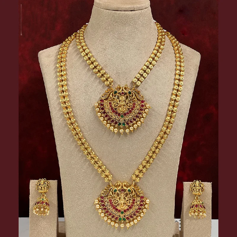 Women’s men’s style necklace-Diksha Collection Gold Plated Temple Double Necklace Set