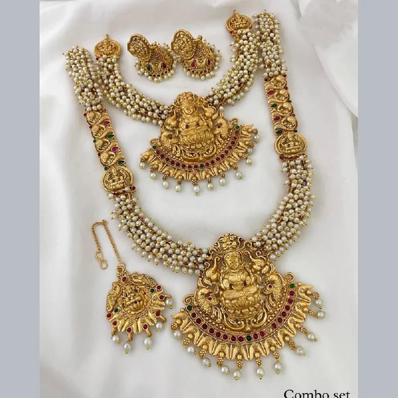 Women’s pearl necklace-Manisha Jewellery Gold Plated Temple Double Necklace Set