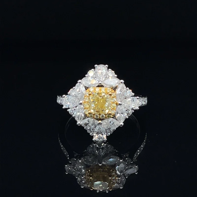 Women’s princess and diamond ring-Fancy Yellow & White Diamond Cluster Engagement Ring in 18k Two-Tone Gold - #538 - RGDIA669200