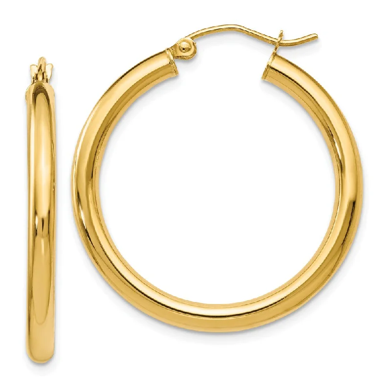 Women’s elegant stud earrings-3mm Round Hoop Earrings in 14k Yellow Gold, 30mm (1 3/16 Inch)