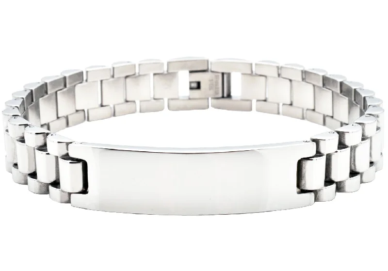 Women’s vintage-inspired bracelet-Mens Engravable Stainless Steel ID Bracelet