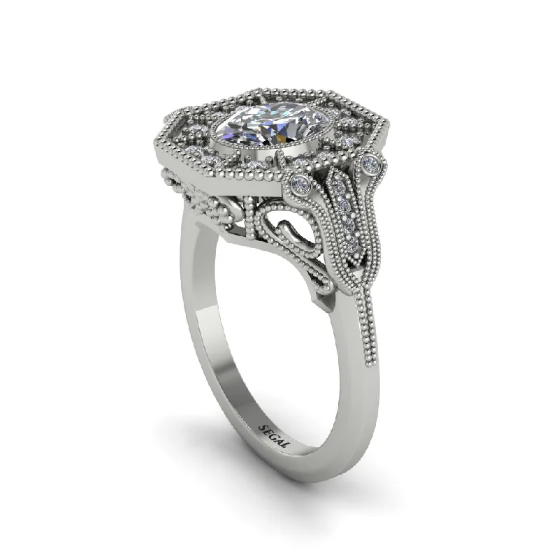 Women’s platinum wedding band-Diamond Oval Cut Art Deco Engagement Ring - Tabitha No. 3