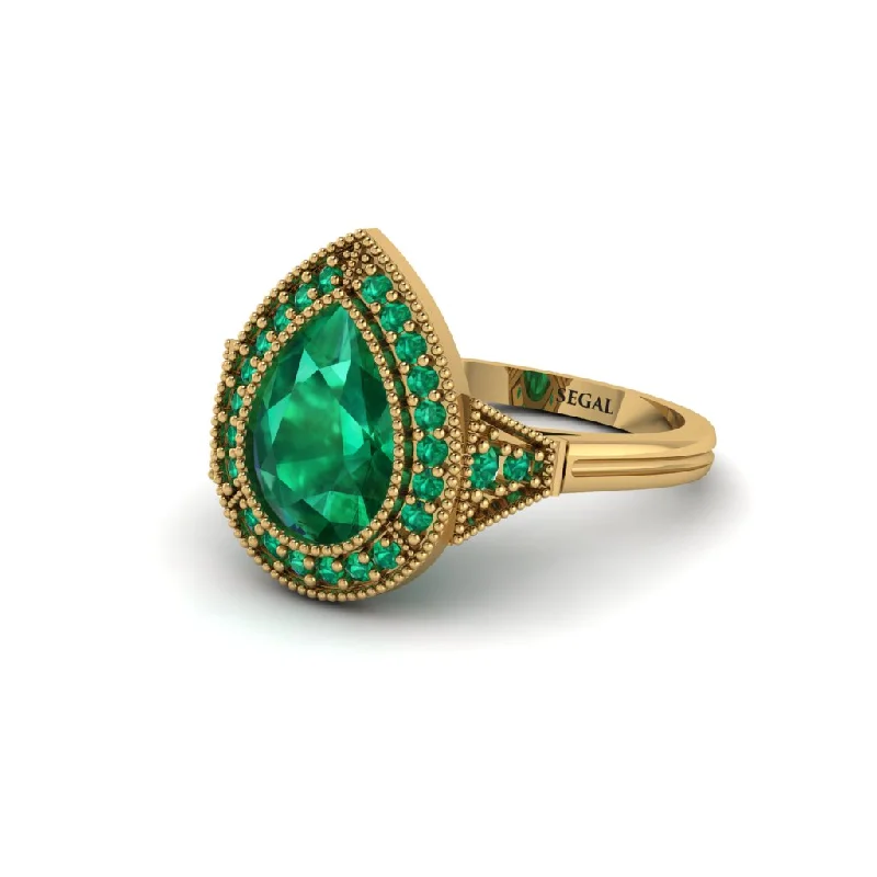 Women’s affordable engagement ring-Pear Cut Emerald Milgrain Halo Engagement Ring - Daleyza No. 19