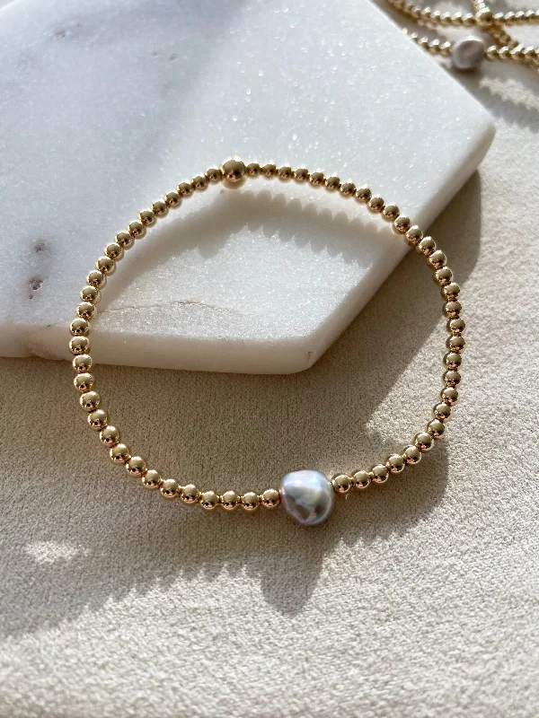 Women’s birthstone bracelet-Cherish The Day - Gold 3mm Bead & Pearl Bracelet