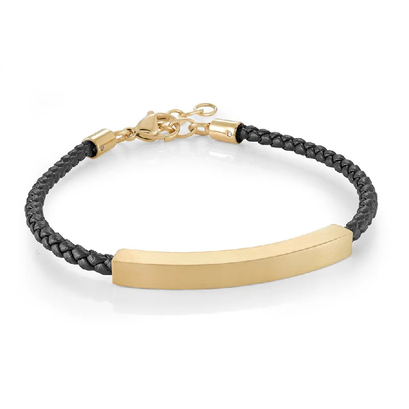 Women’s round bangle-IP Yellow Gold and Leather Men's ID Plate Bracelet