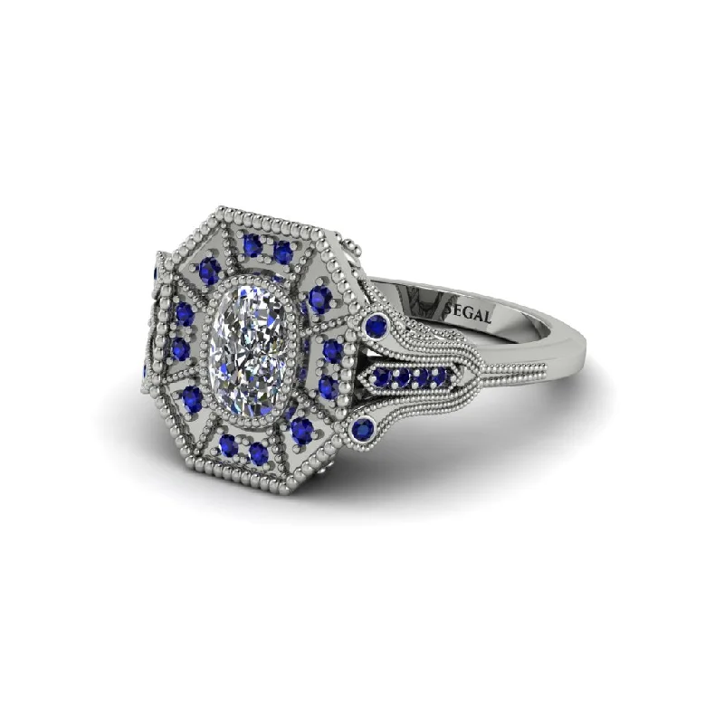 Women’s luxury sapphire engagement ring-Diamond Cushion Cut Art Deco Engagement Ring - Alicia No. 63