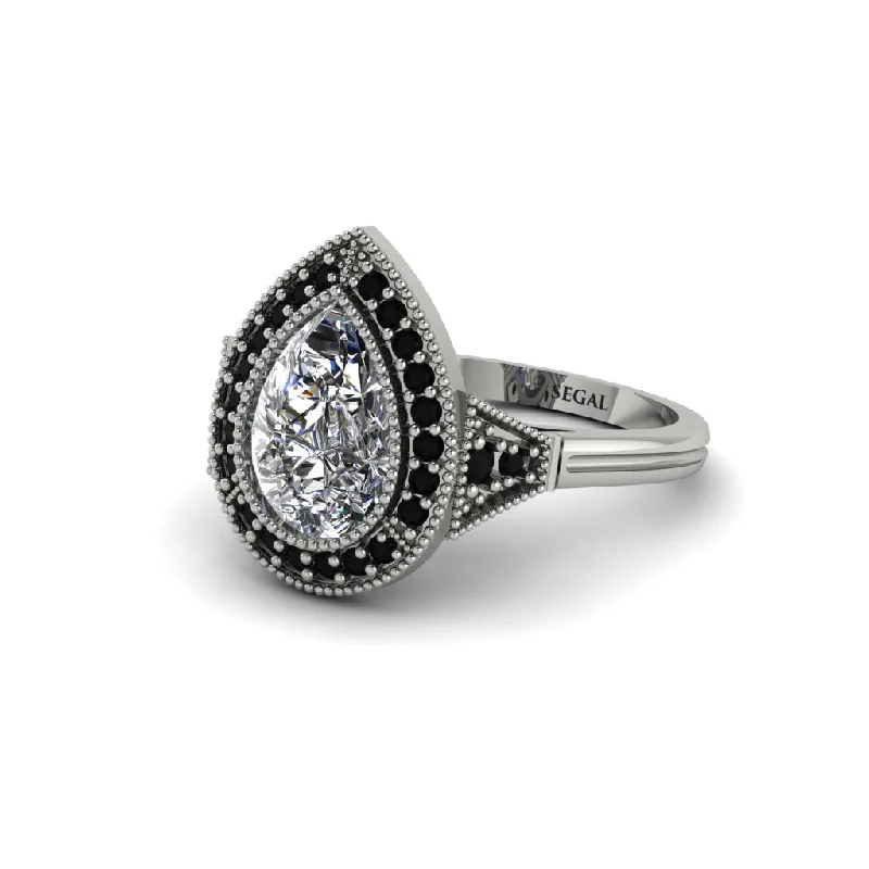 Women’s vintage-inspired engagement ring-Pear Cut Diamond Milgrain Halo Engagement Ring - Daleyza No. 33