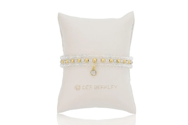 Women’s trendy bangle-White Topaz & Gold Filled Bead Stretch Bracelet Set by Dee Berkley