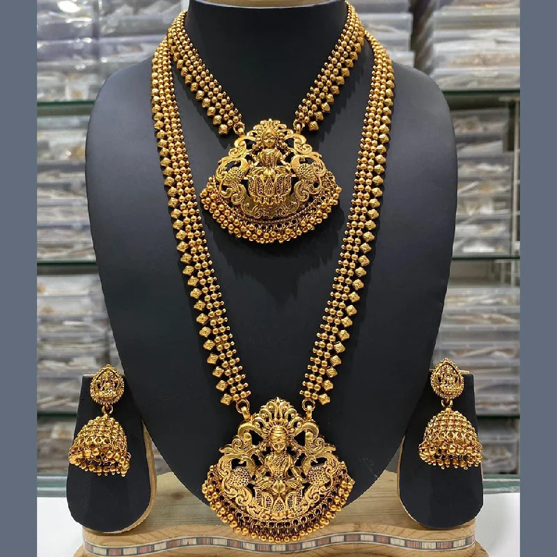 Women’s layered necklace-Manisha Jewellery Gold Plated Temple Double Necklace Set