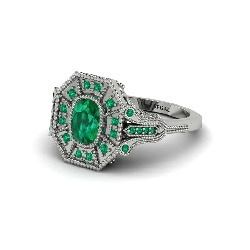 Women’s signature engagement ring-Emerald Cushion Cut Art Deco Engagement Ring - Alicia No. 21