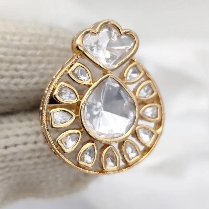 Women’s moonstone ring-Jewel Addiction Gold Plated Kundan Adjustable Ring