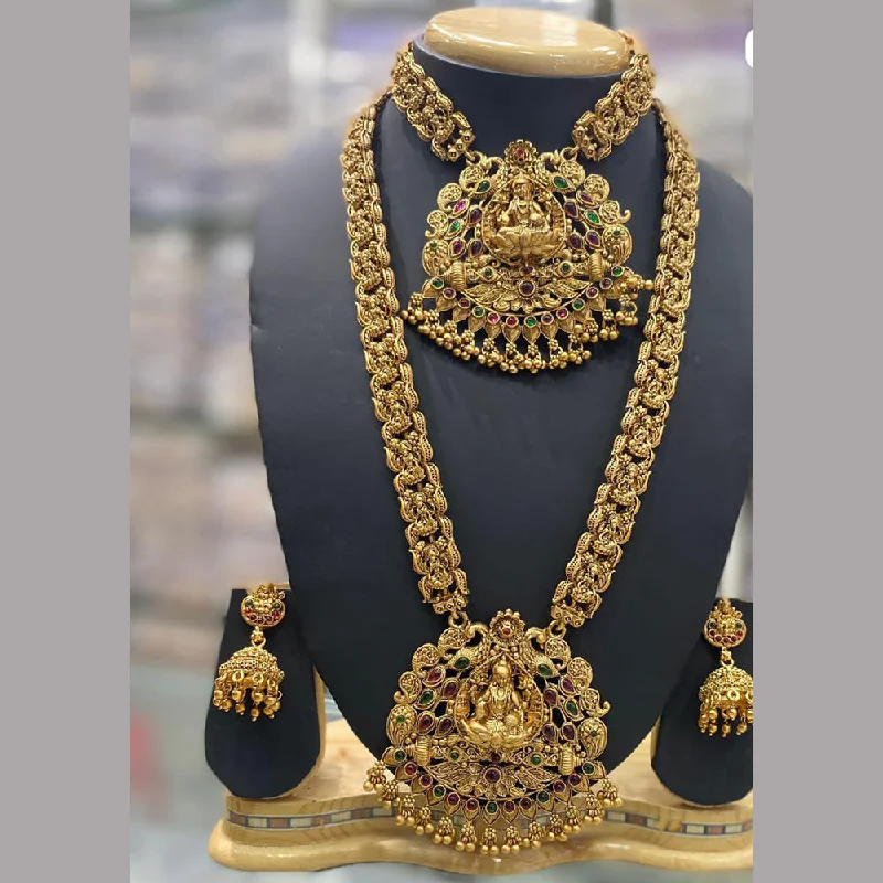 Women’s eco-friendly pendant necklace-Manisha Jewellery Gold Plated Temple Double Necklace Set