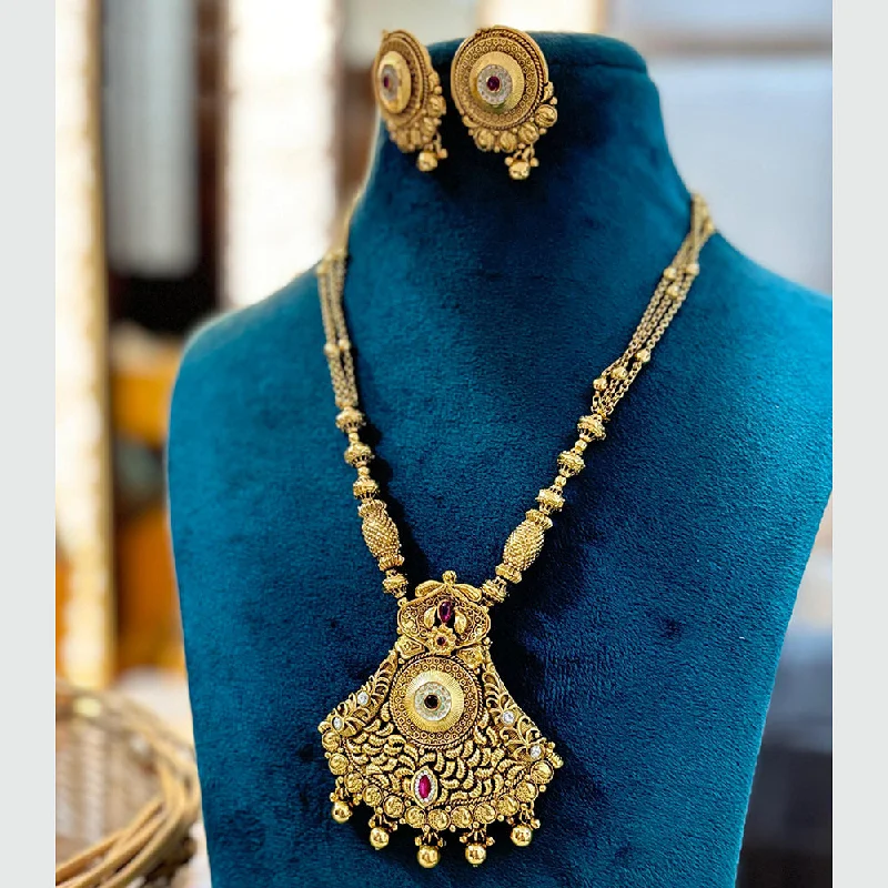 Women’s statement necklace-Jewel Addiction Copper Gold Plated Pota Stone Temple Necklace Set