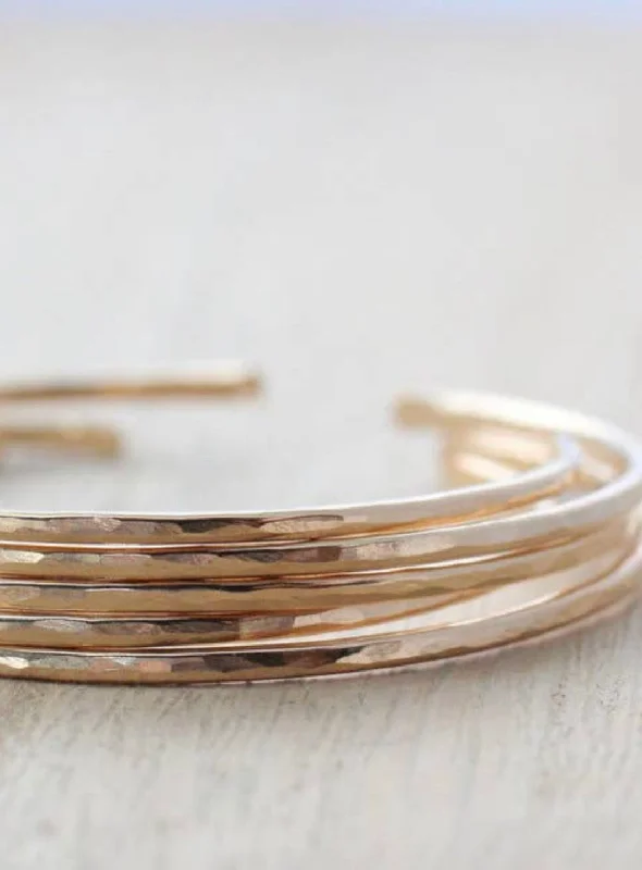 Women’s personalized bangle-Good thoughts hammered cuff bracelet