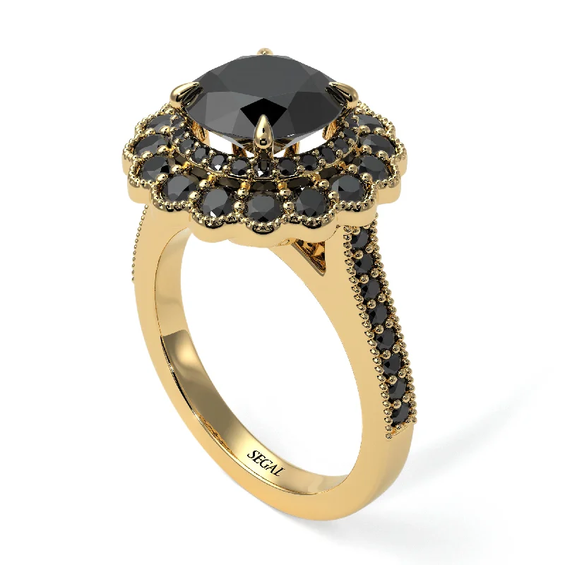 Women’s vintage engagement ring-Black Diamond Double Halo Cathedral Engagement Ring - Deirdre No. 37