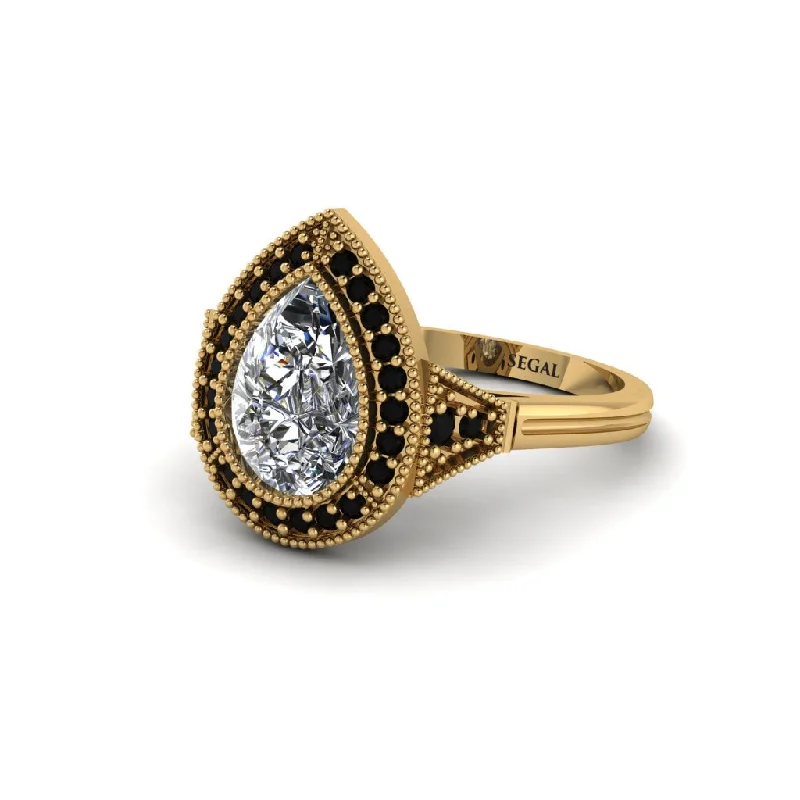 Women’s simple engagement ring-Pear Cut Diamond Milgrain Halo Engagement Ring - Daleyza No. 31