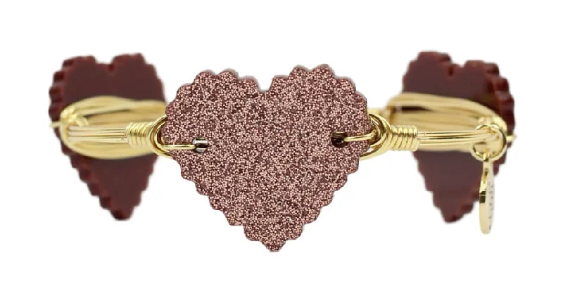 Women’s gold-plated bracelet-Mauve Glitter Heart Bangle Bracelet