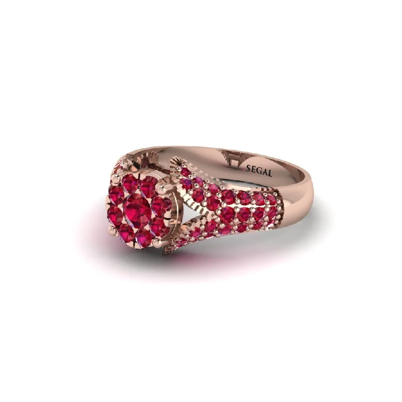 Women’s antique gold engagement ring-Ruby Floral Cluster Engagement Ring  - Penelope No. 56