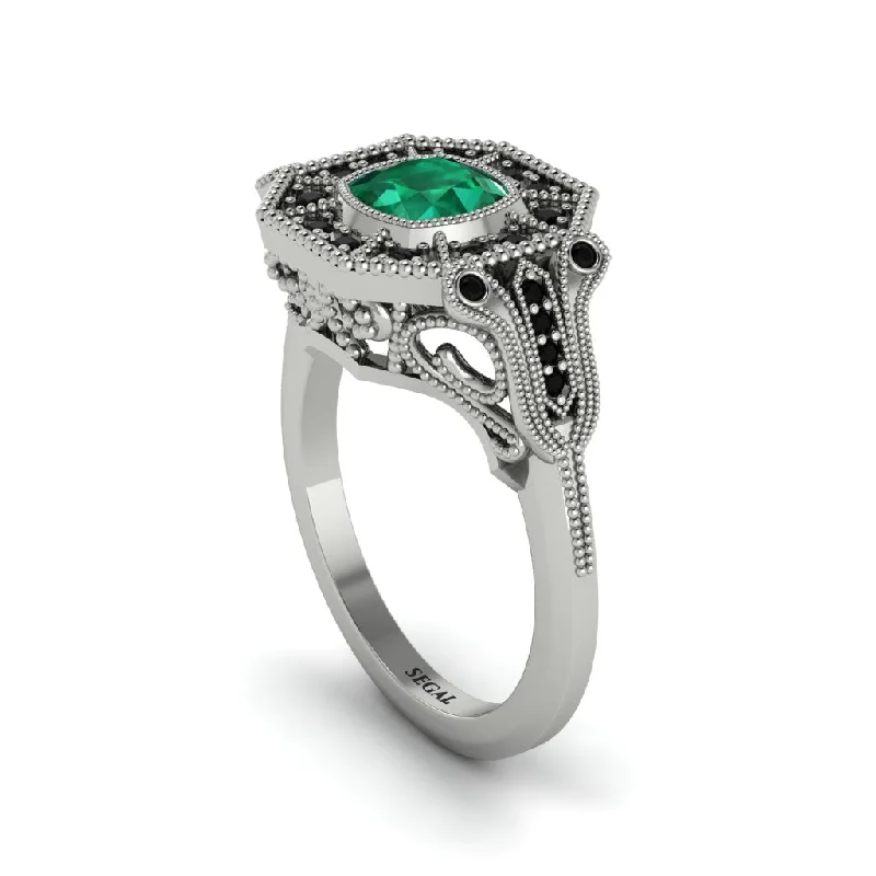 Women’s matching engagement ring and band-Emerald Cushion Cut Art Deco Engagement Ring - Kristin No. 36