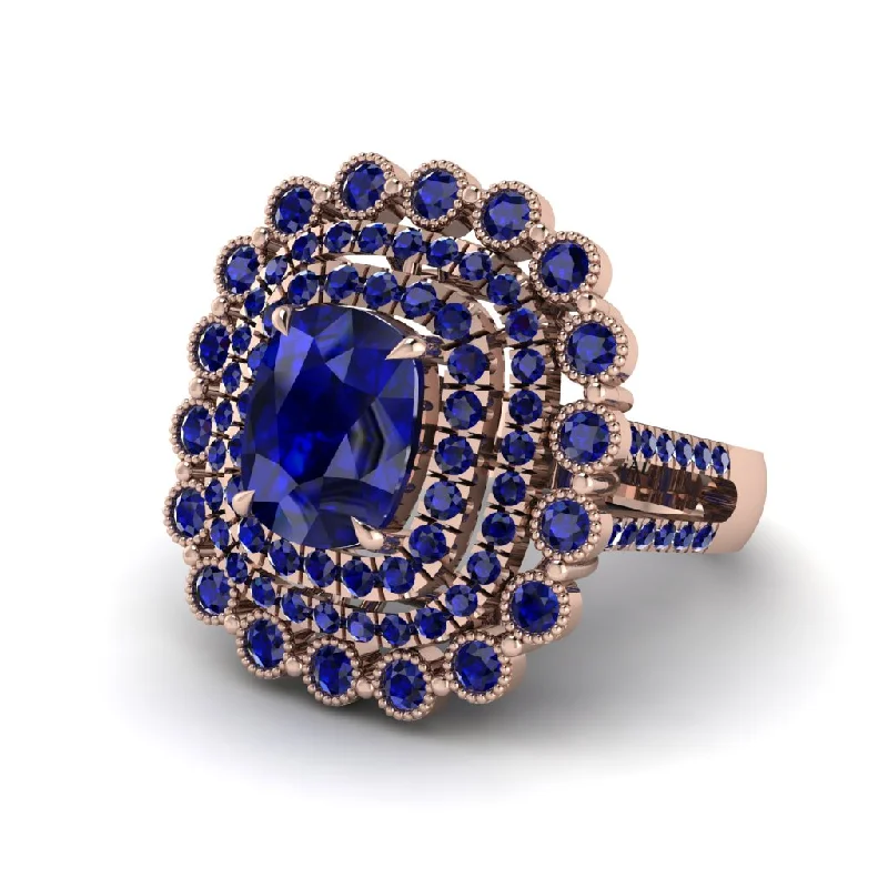 Women’s vintage diamond ring-Sapphire Multi Halo Oval Engagement Ring - Caitlin No. 74